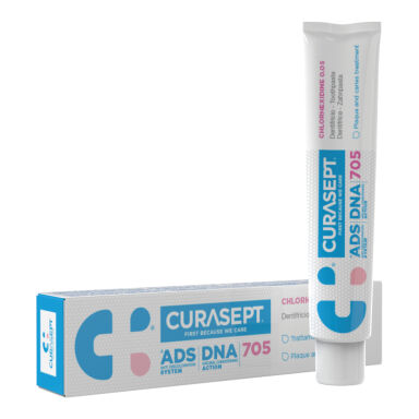 CURASEPT ADS DNA 705 75ml - pasta do zębów w żelu z chlorheksydyną 0.05% i dodatkiem fluoru