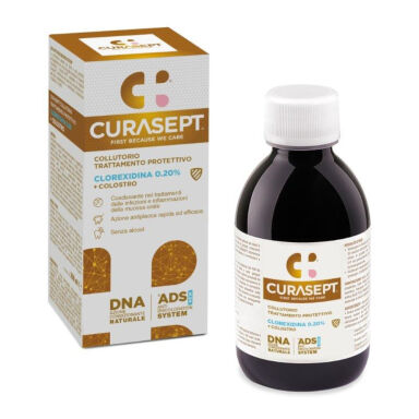 CURASEPT ADS DNA 0,20 PROTECTIVE 0,20% CHX 200ml - antyseptyczny płyn do płukania jamy ustnej z chlorheksydyną, colostrum i PVP-VA