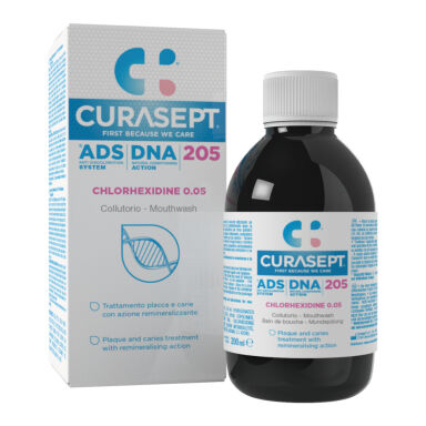 CURASEPT ADS DNA 205 0,05% CHX 200ml - płyn do płukania jamy ustnej z chlorheksydyną i dodatkiem fluoru